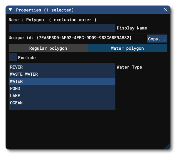 The Properties Window For A Water Polygon Object